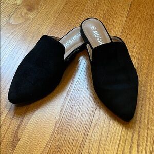 MUSSH Black Suede Pointed Mule Slides